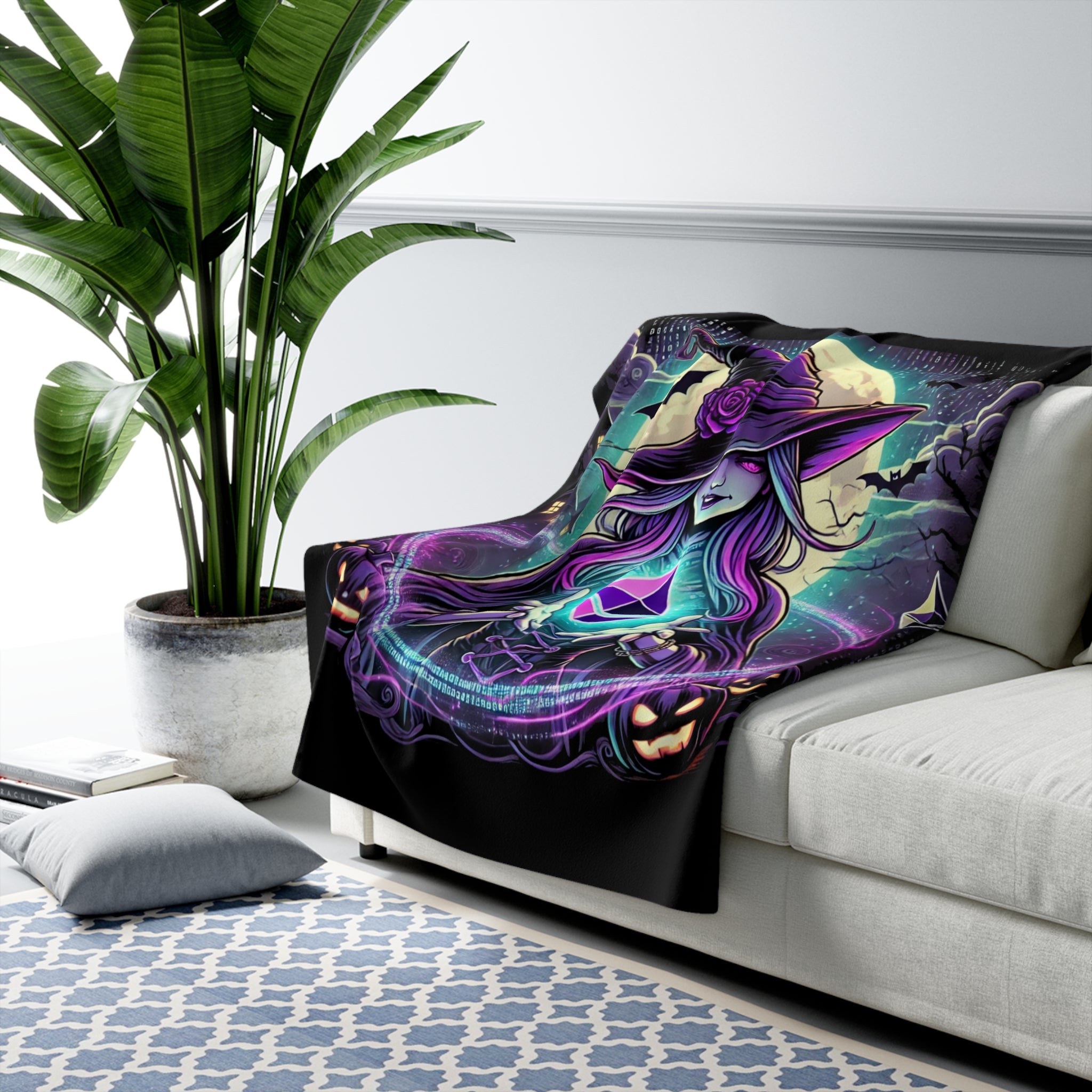 "Witch & Ethereum" Cozy Fleece Blanket - Halloween Crypto Edition