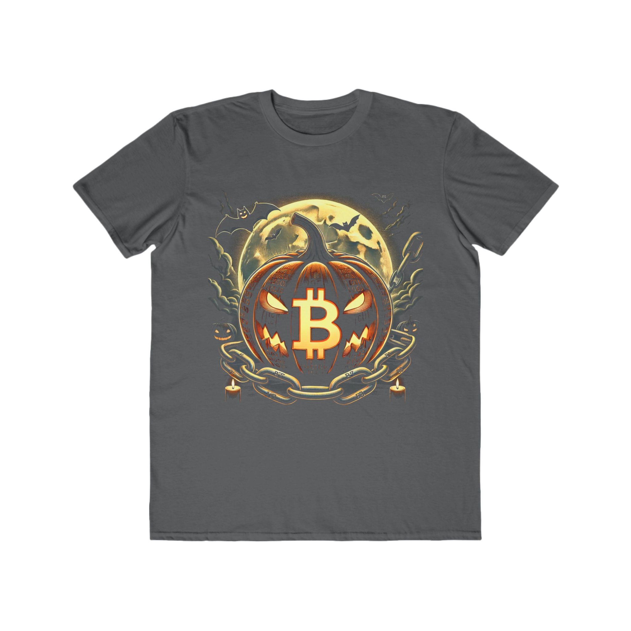 Men’s Bitcoin Pumpkin Halloween T-Shirt – 100% Cotton, Eerie & Stylish, Durable Comfort