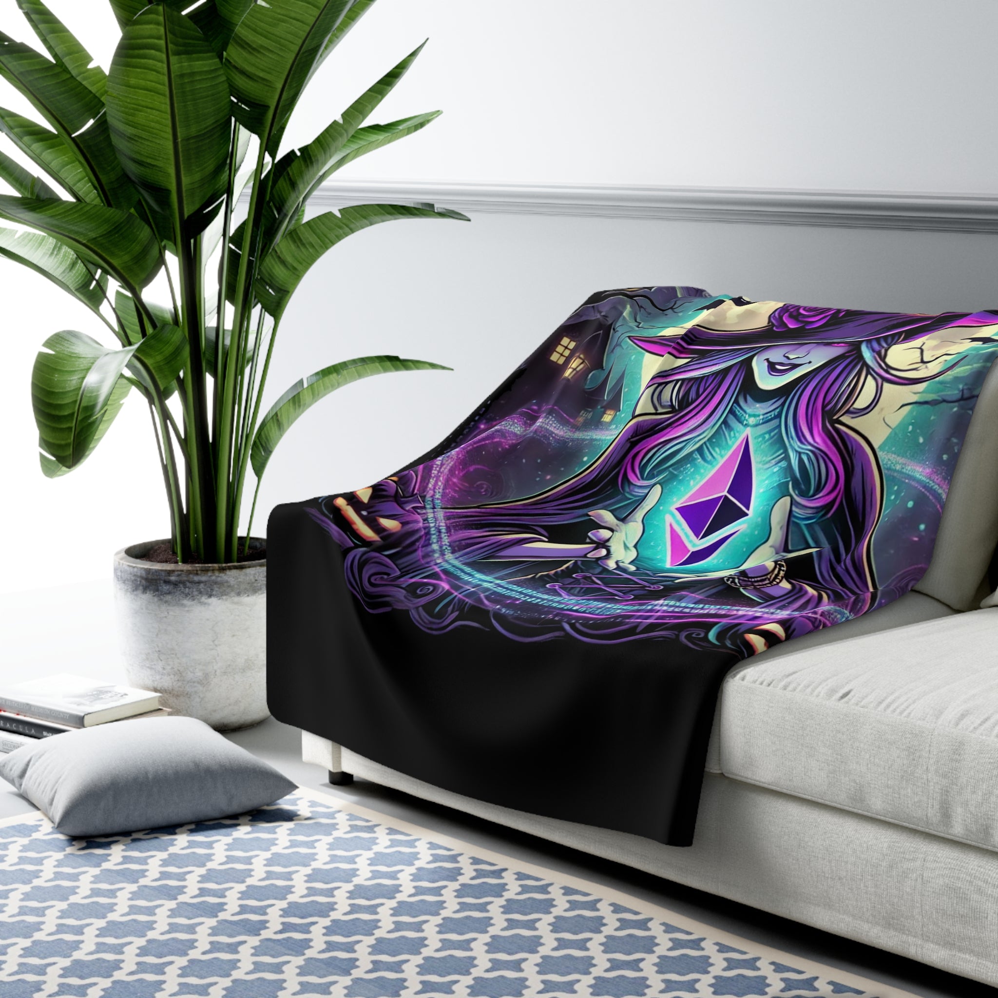 "Witch & Ethereum" Cozy Fleece Blanket - Halloween Crypto Edition