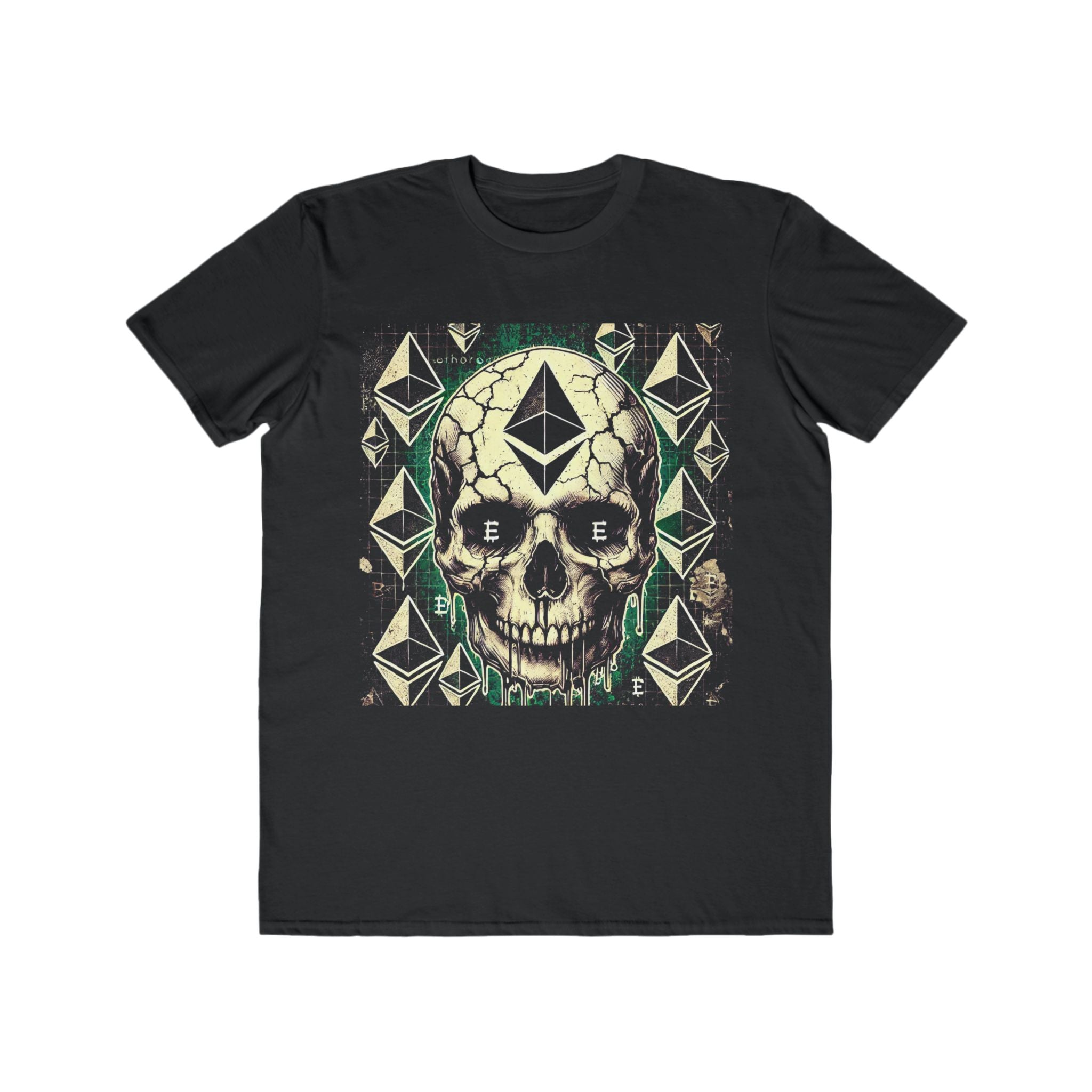 Men’s Ethereum Skull Halloween T-Shirt – 100% Cotton, Grunge & Bold, Durable Comfort