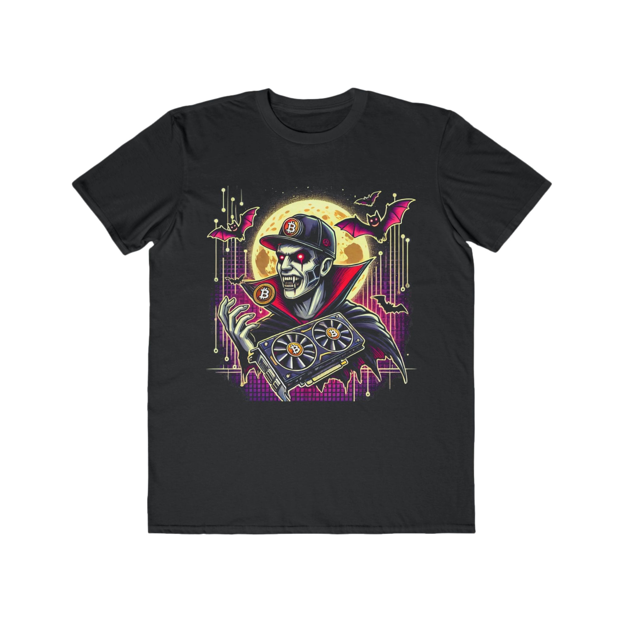 Men’s Bitcoin Vampire Miner Halloween T-Shirt – 100% Cotton, Spooky & Unique, Durable Comfort