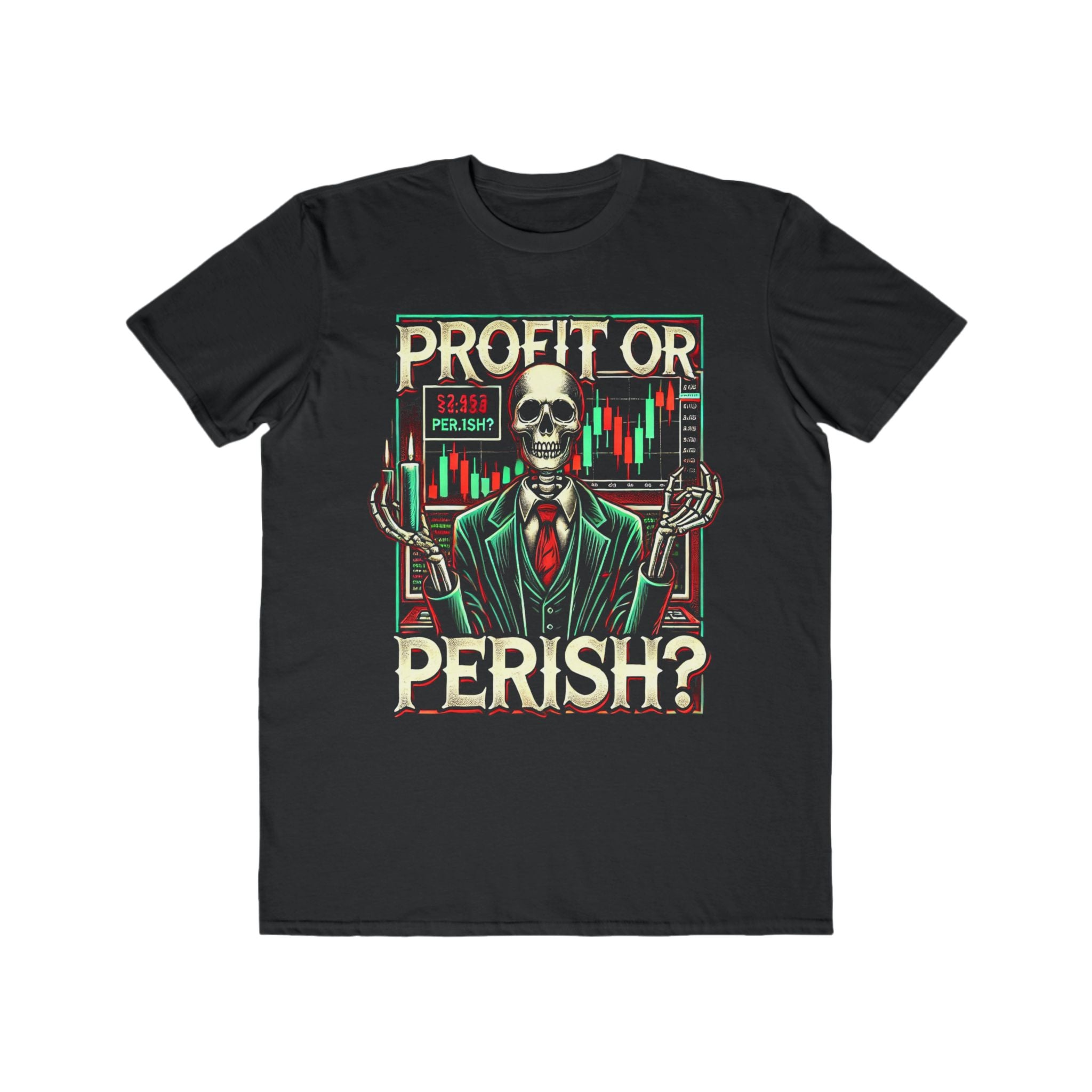 Men’s "Profit or Perish" Skeleton Trader Halloween T-Shirt – 100% Cotton, Bold & Spooky, Durable Comfort