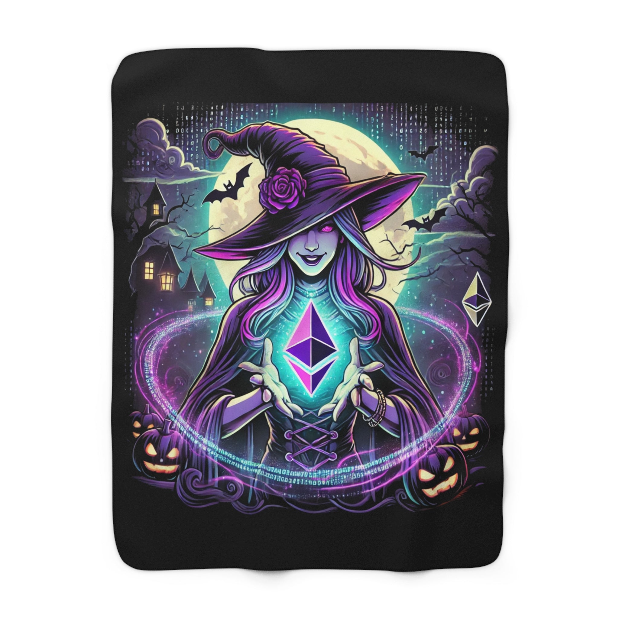 "Witch & Ethereum" Cozy Fleece Blanket - Halloween Crypto Edition