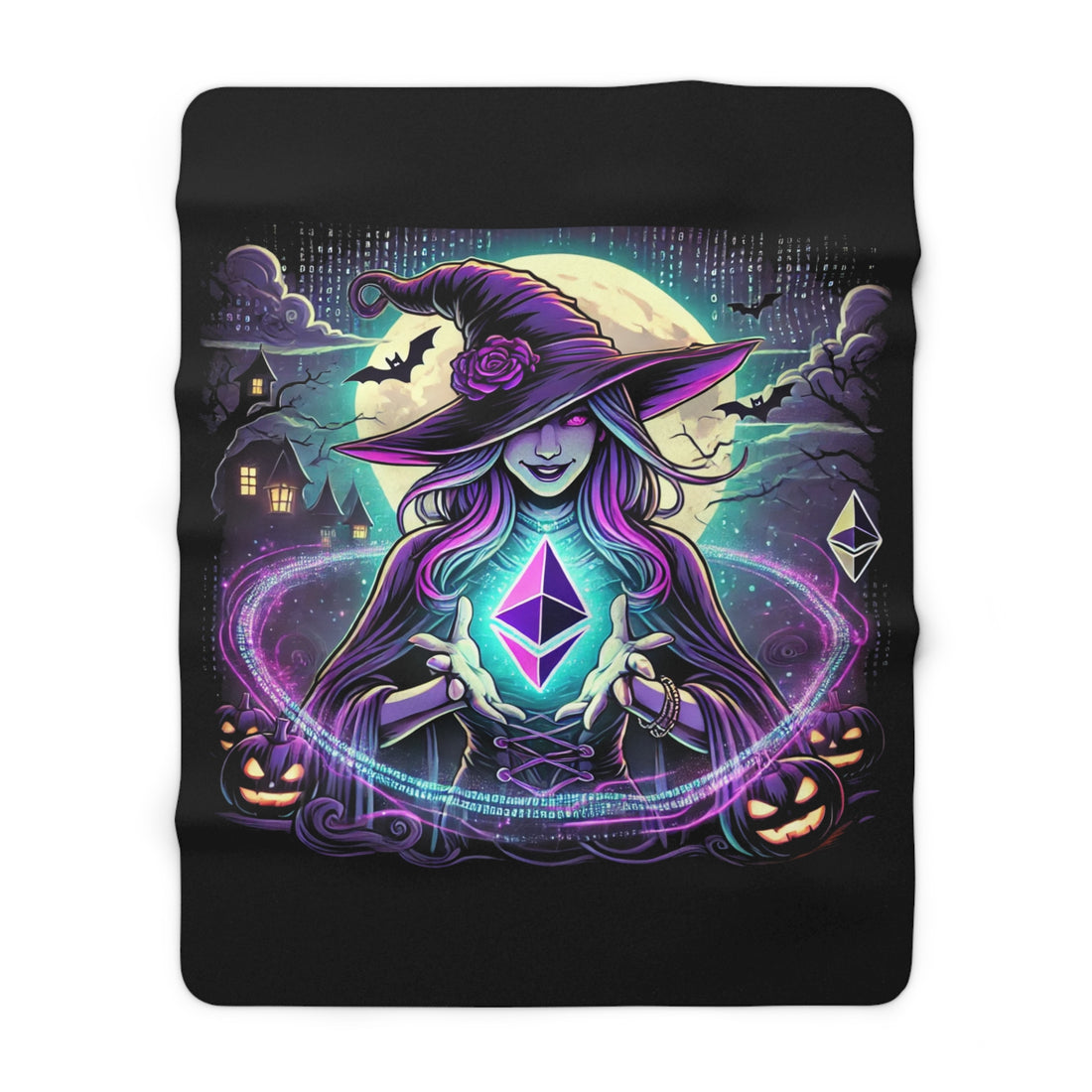 &quot;Witch &amp; Ethereum&quot; Cozy Fleece Blanket - Halloween Crypto Edition