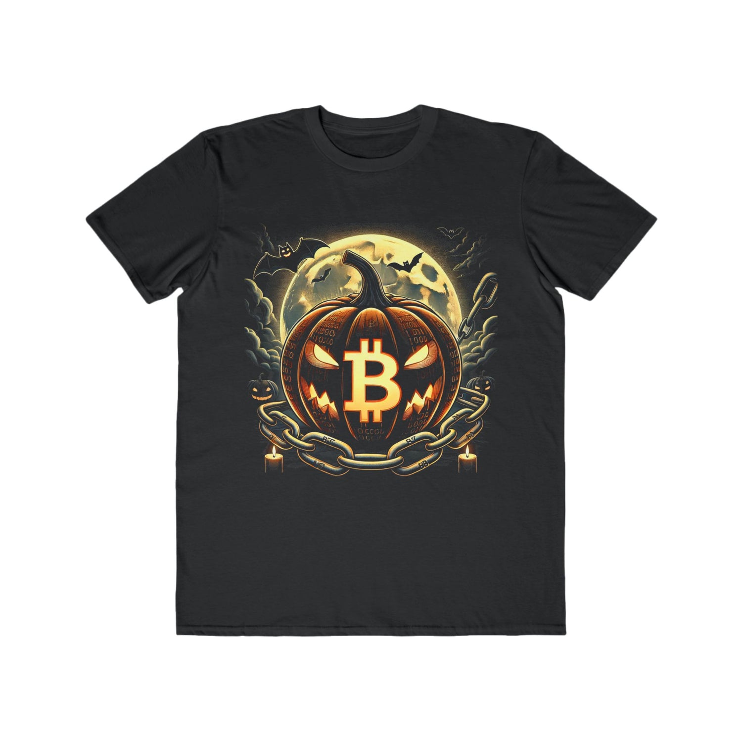 Men’s Bitcoin Pumpkin Halloween T-Shirt – 100% Cotton, Eerie &amp; Stylish, Durable Comfort