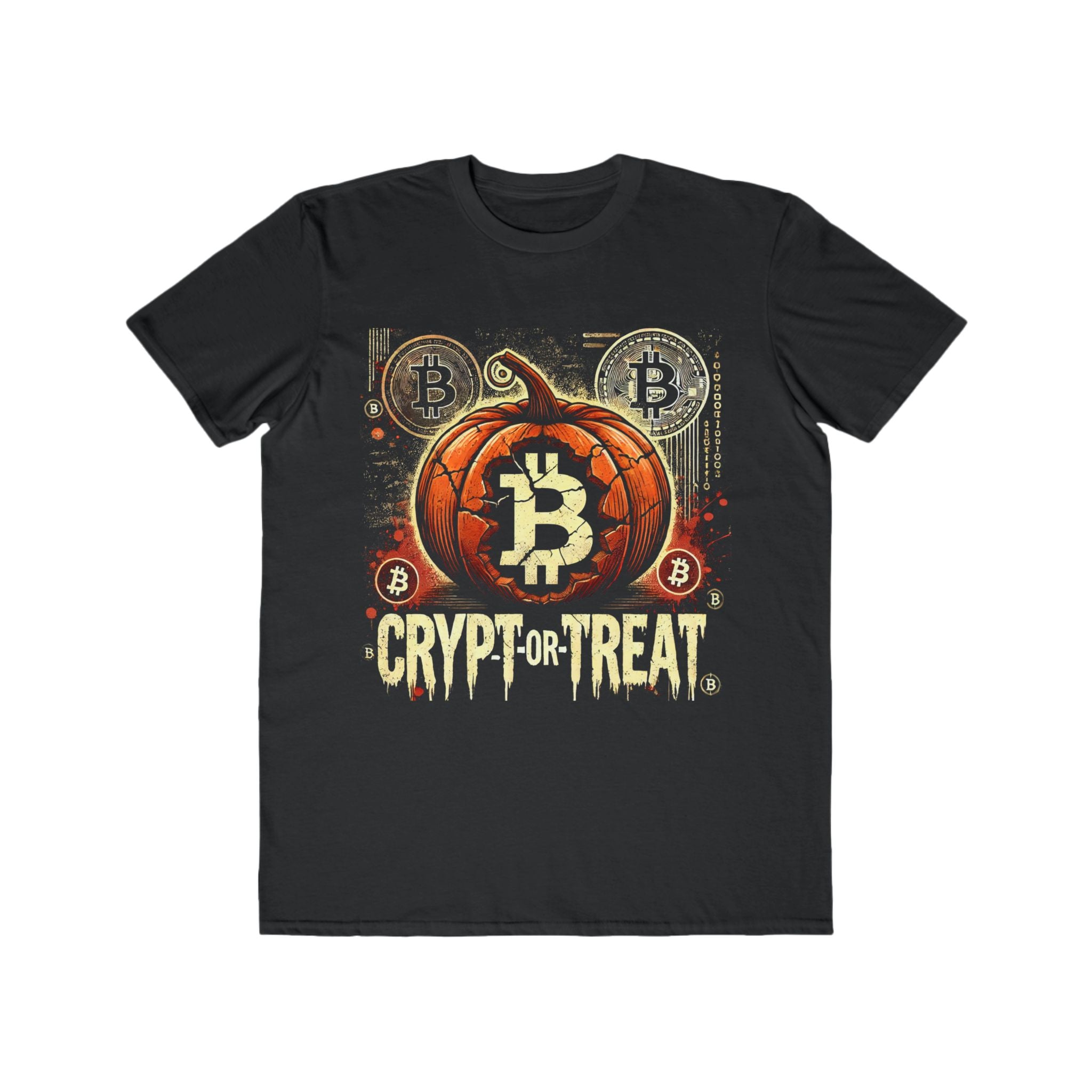 Men’s Crypt-or-Treat Bitcoin Halloween T-Shirt – 100% Cotton, Grunge Style, Durable &amp; Comfortable