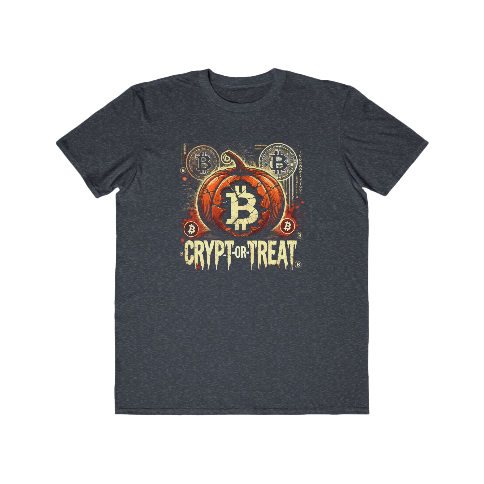 Men’s Crypt-or-Treat Bitcoin Halloween T-Shirt – 100% Cotton, Grunge Style, Durable &amp; Comfortable