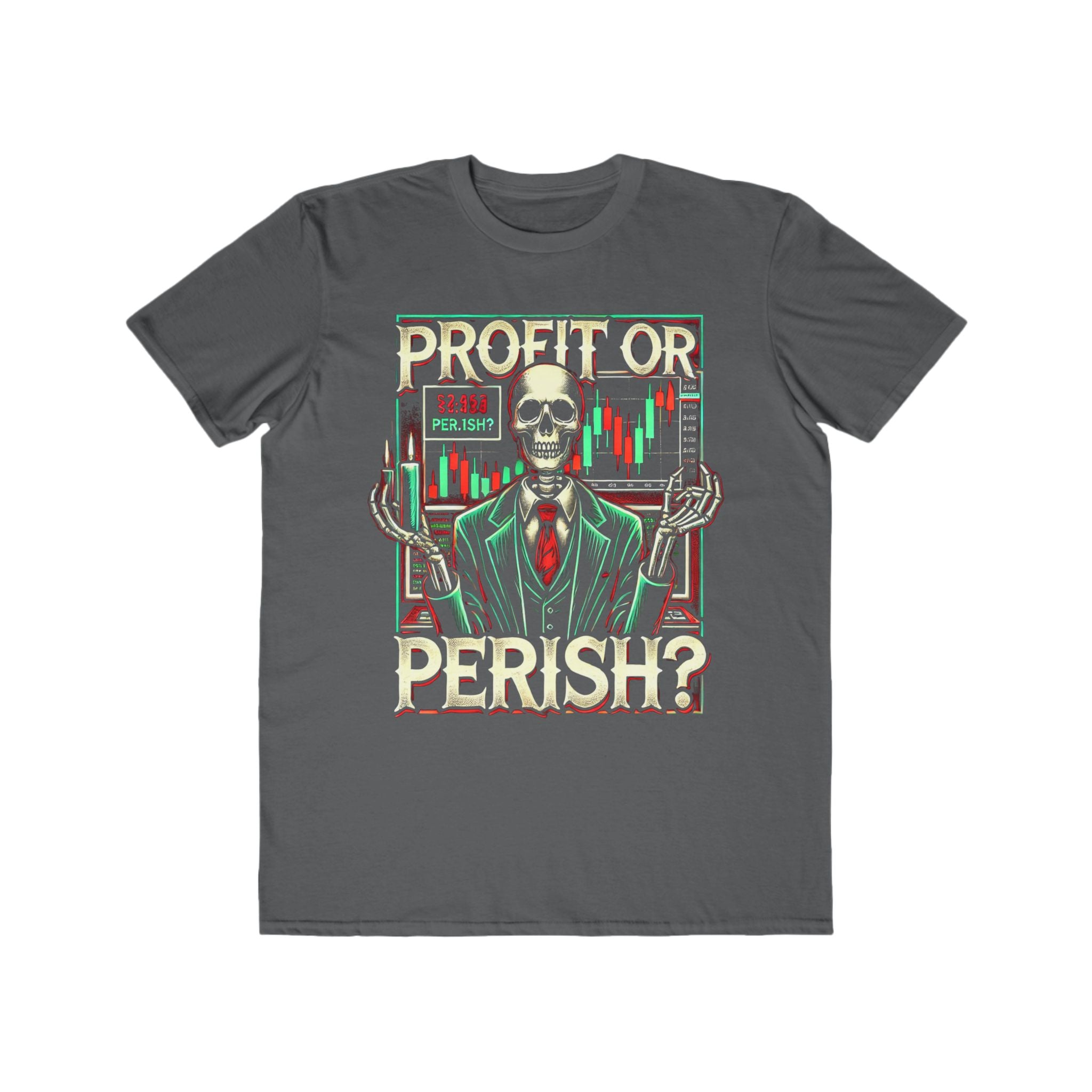 Men’s &quot;Profit or Perish&quot; Skeleton Trader Halloween T-Shirt – 100% Cotton, Bold &amp; Spooky, Durable Comfort