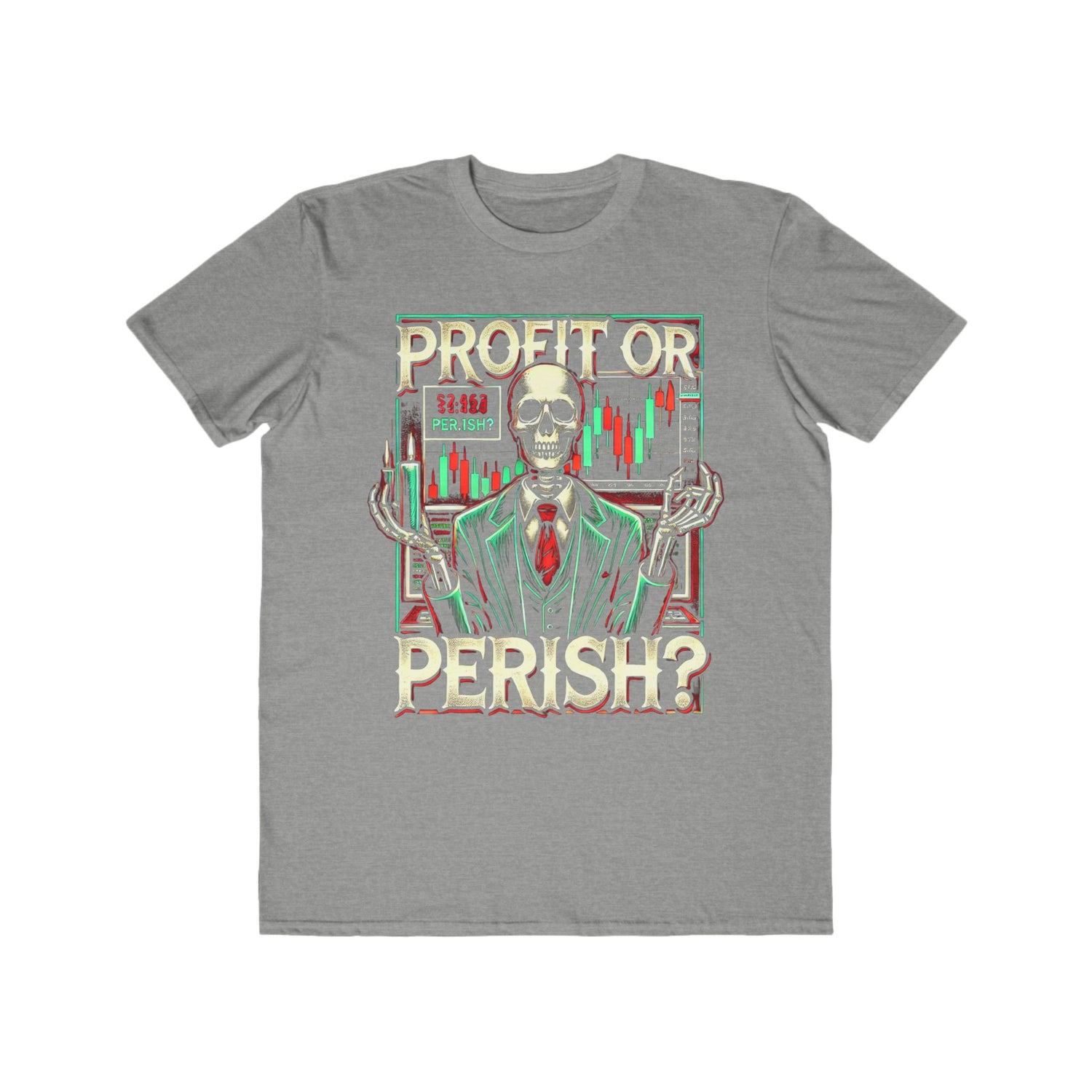 Men’s &quot;Profit or Perish&quot; Skeleton Trader Halloween T-Shirt – 100% Cotton, Bold &amp; Spooky, Durable Comfort