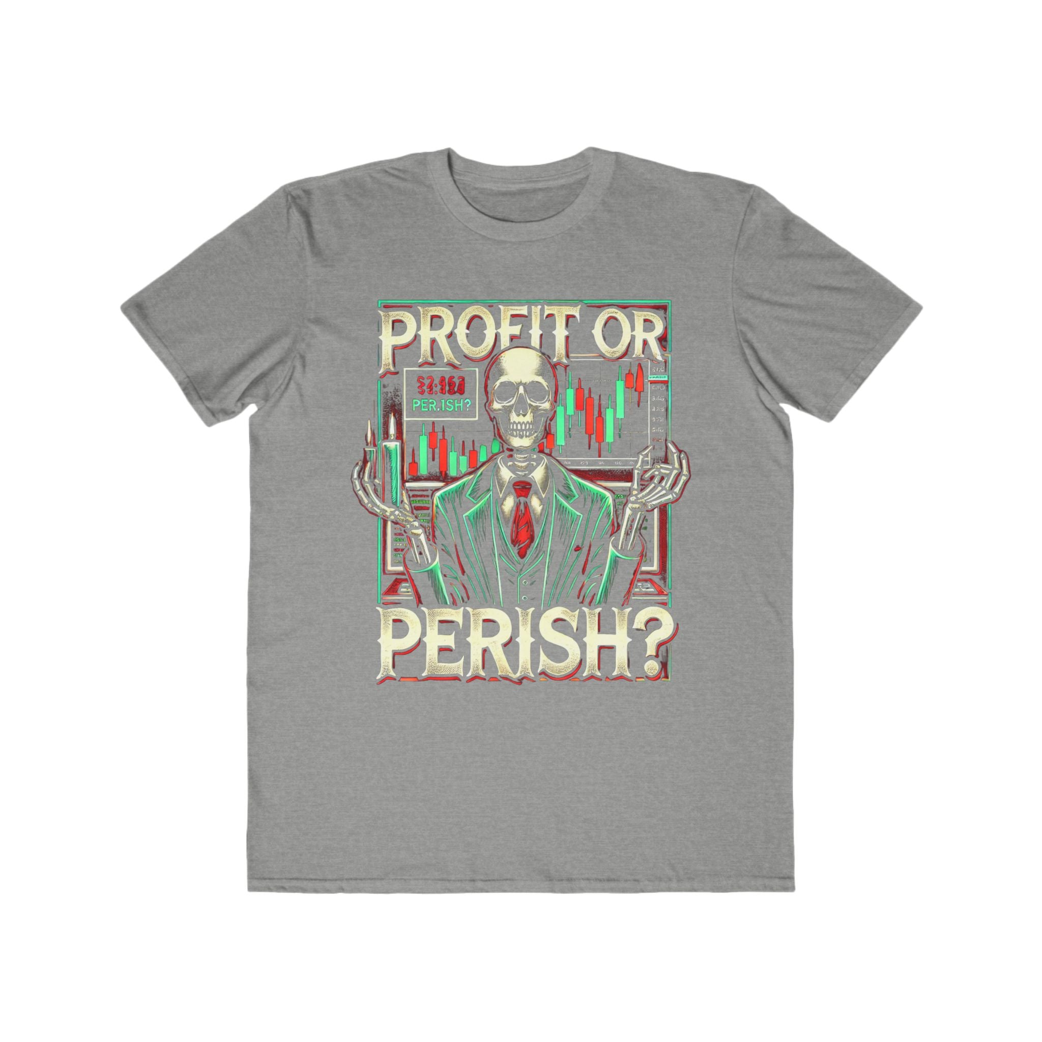 Men’s &quot;Profit or Perish&quot; Skeleton Trader Halloween T-Shirt – 100% Cotton, Bold &amp; Spooky, Durable Comfort