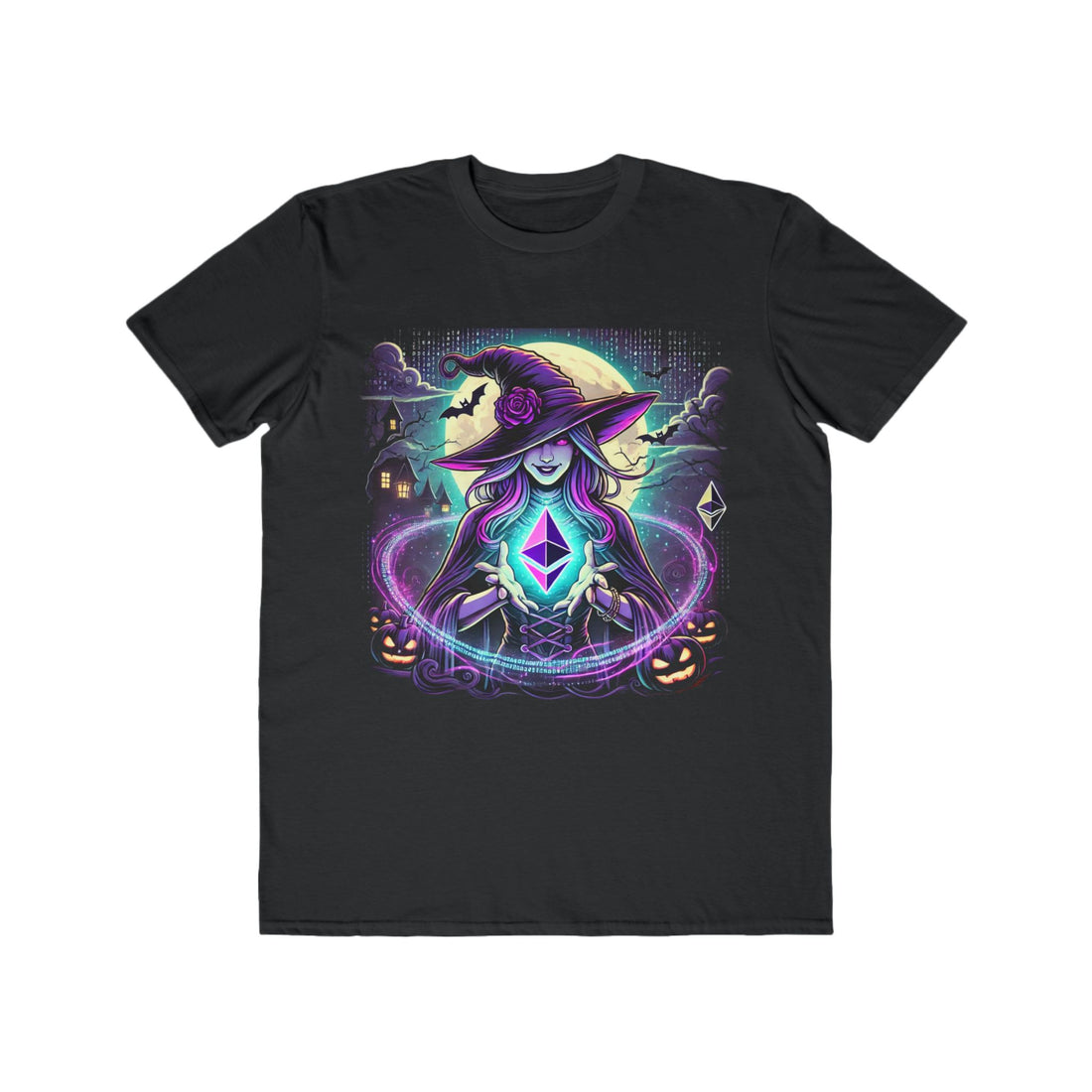 Men’s Halloween Witch T-Shirt with Ethereum Magic – 100% Cotton, Durable & Stylish